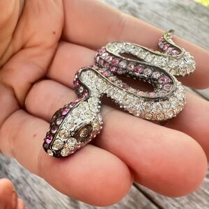 Vintage Kenneth Lane Snake Serpant Brooch WHITE & PINK  SIGNED